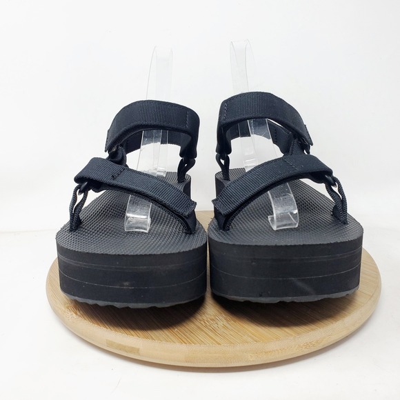 Teva Flatform Universal Sandals Womens 7 Black Platform Straps Chunky Shoes - Picture 3 of 12